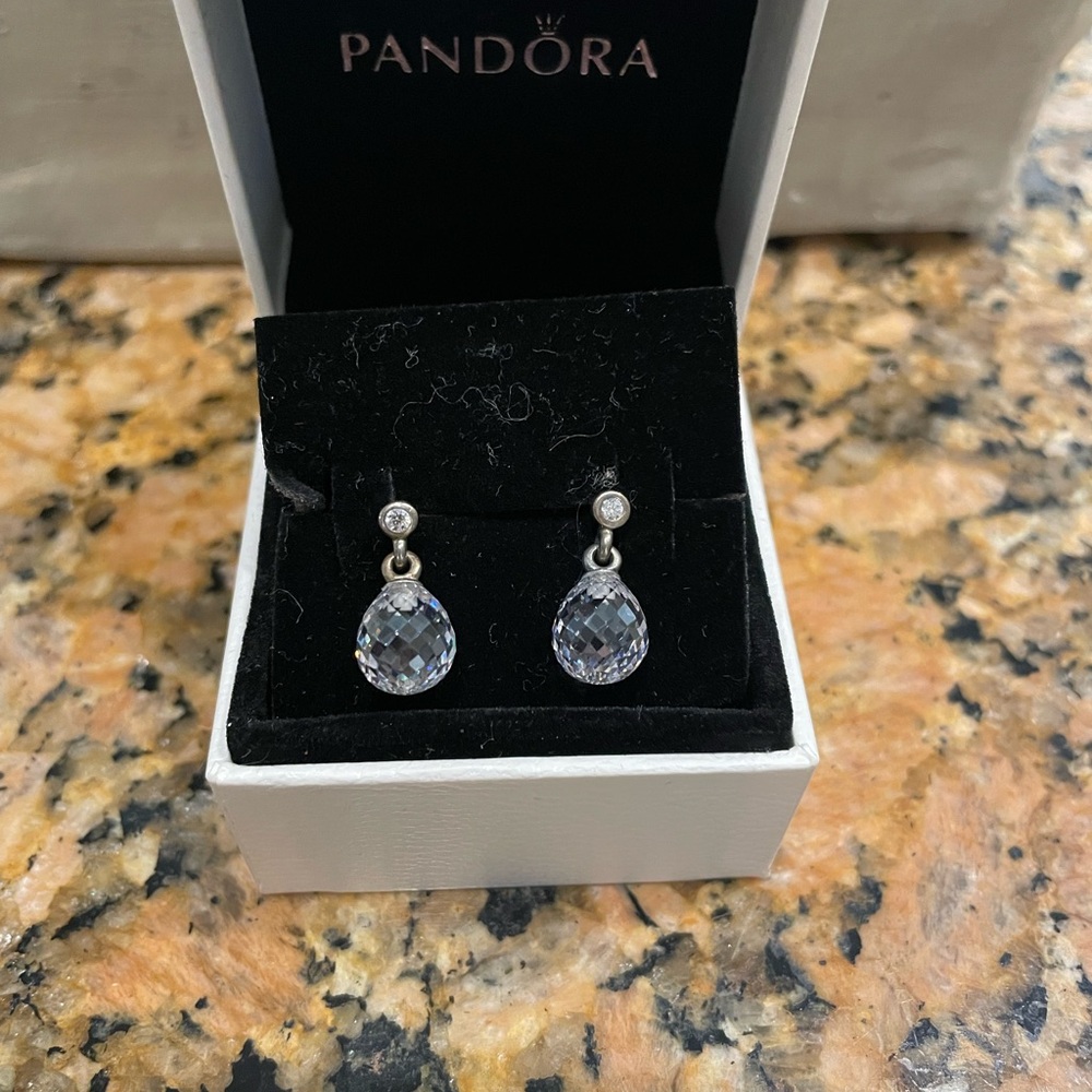 Pandora Sterling Silver Crystal Geometric Drop Earrings - Picture 2 of 9